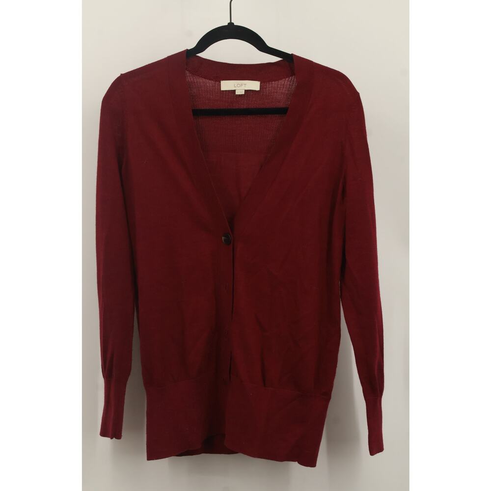 Ann Taylor Loft Women Button-Up Cardigan Sweater Long Sleeve Size M Raspberry